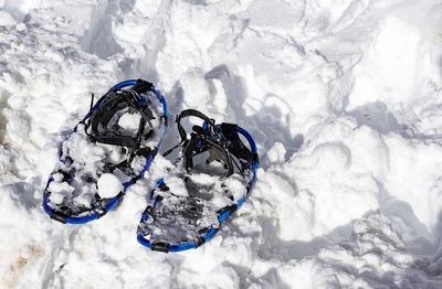 High angle view of snow on rock