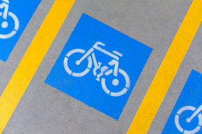 High angle view of bicycle painted on road