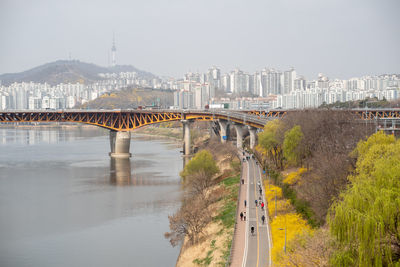 Bridge over river against clear sky