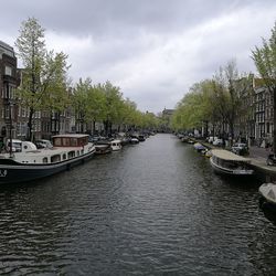 Canal amidst trees against sky
