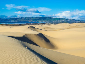 Sand dune in desert against sky