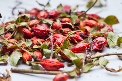 Close-up of strawberries in plate on table