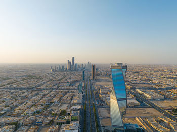 High angle view of cityscape against clear sky