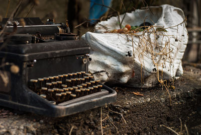 Close-up of abandoned objects