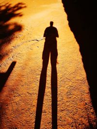 Shadow of man on sand at beach