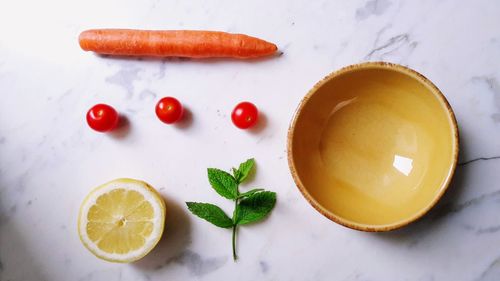 High angle view of fruits on table