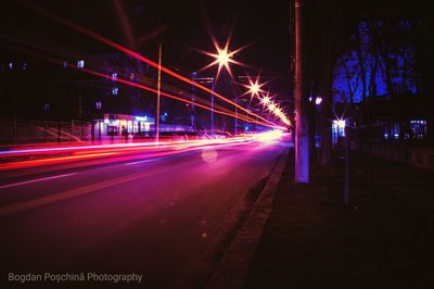 Light trails on road at night