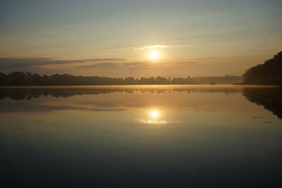 Scenic view of lake against sky during sunset