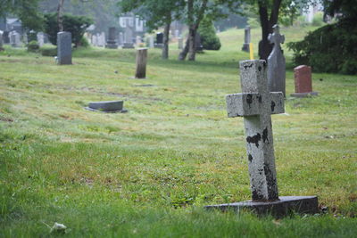 View of cross in cemetery