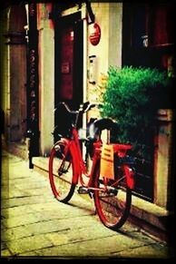 bicycle, transportation, mode of transport, land vehicle, stationary, building exterior, parked, parking, built structure, architecture, house, sidewalk, street, outdoors, no people, red, day, tree, wall - building feature, plant