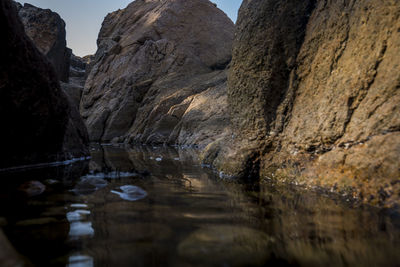 Reflection of rock formations in water