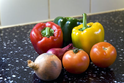 Close-up of bell peppers on table