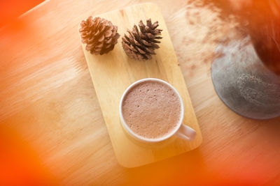 High angle view of coffee on table