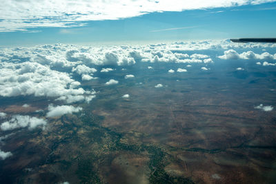 High angle view of land against sky