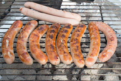 Close-up of meat on barbecue grill