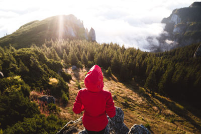 Rear view of woman looking at mountain