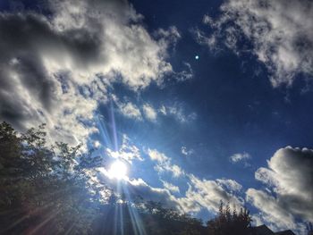 Low angle view of trees against cloudy sky