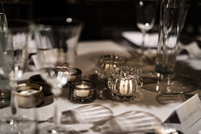 Close-up of glasses on table