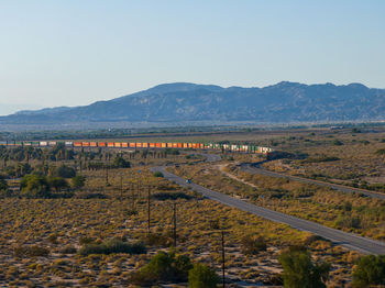 High angle view of townscape against clear sky