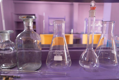 Close-up of glass bottles