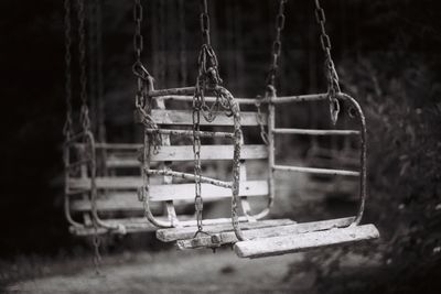 Close-up of swing in playground
