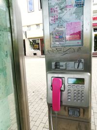 Close-up of telephone booth