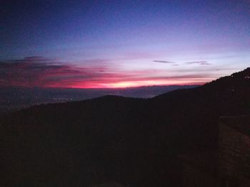 Scenic view of silhouette mountain against sky at sunset