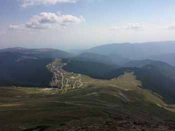 High angle view of valley against sky