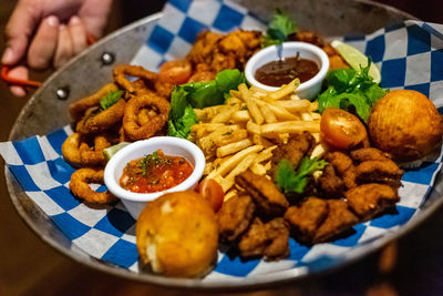 Close-up of food served in plate