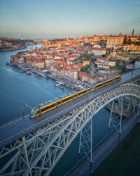 High angle view of bridge over river against sky