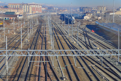 High angle view of railroad tracks