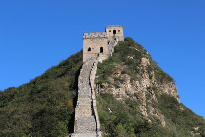 Low angle view of historic building against blue sky