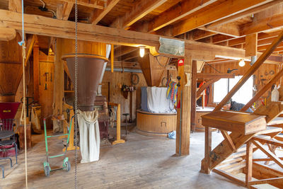 Interior of old wooden mill