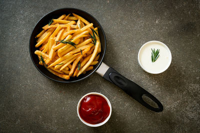 High angle view of food on table