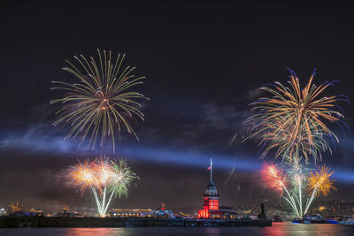 Firework display at night