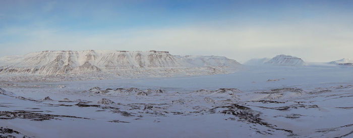 Scenic view of snowcapped mountains against sky