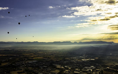 Aerial view of landscape against sky during sunset