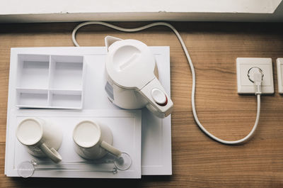 High angle view of computer on table