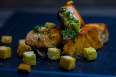 Close-up of food in plate on table