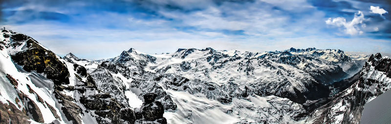 Scenic view of snowcapped mountains against sky