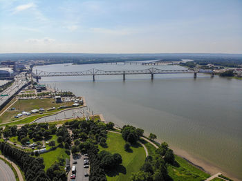 High angle view of city at waterfront