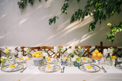 High angle view of food on table