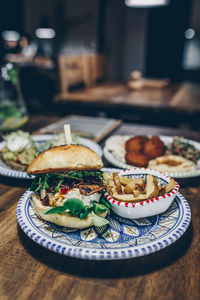 Close-up of food served in plate on table