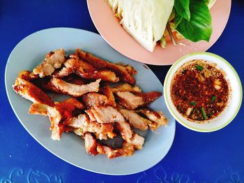 High angle view of meal served in plate