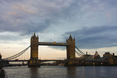 View of bridge over river against cloudy sky