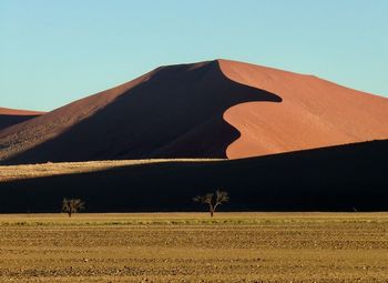 Scenic view of desert against clear sky