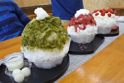 Close-up of ice cream on table