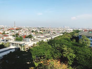High angle view of townscape against sky