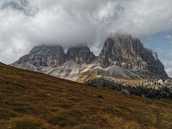 Panoramic view of landscape and mountains against sky