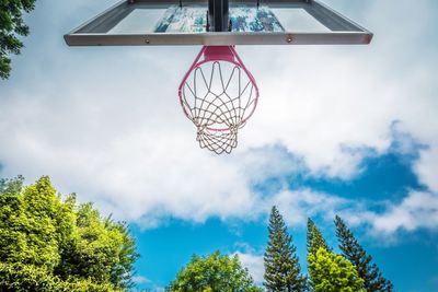 Low angle view of basketball hoop against sky